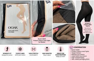 OEAK L/XL Women Fleece Lined Sheer Tights Thermal Leggings Tummy Control